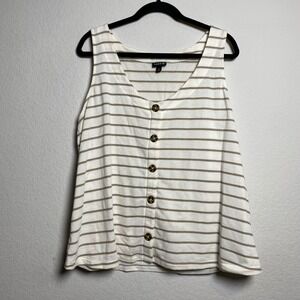 Torrid Ivory Taupe Striped Tortoise Faux Button Front Tank Top Size 2‎ Coastal